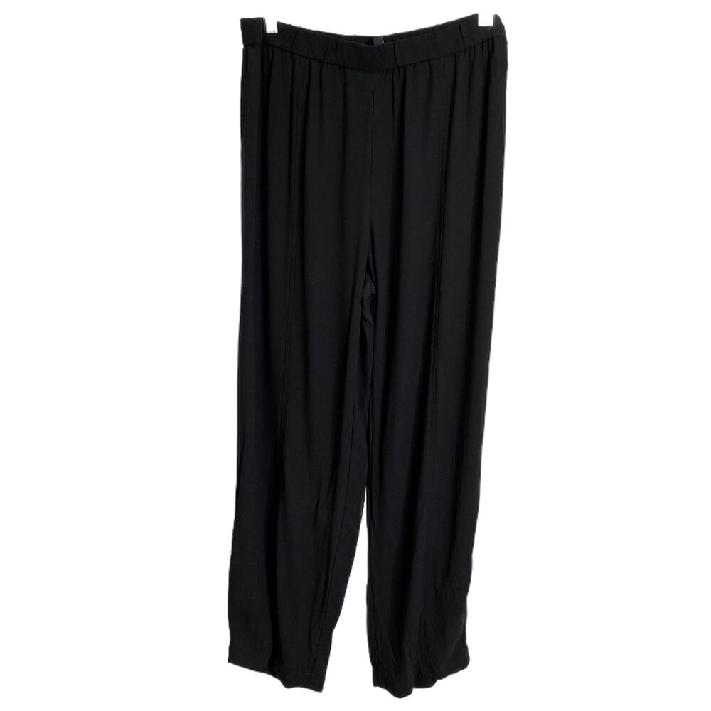 Eileen Fisher Black 100% Silk Crepe Elastic‎ Waist Ankle Pants Womens Medium